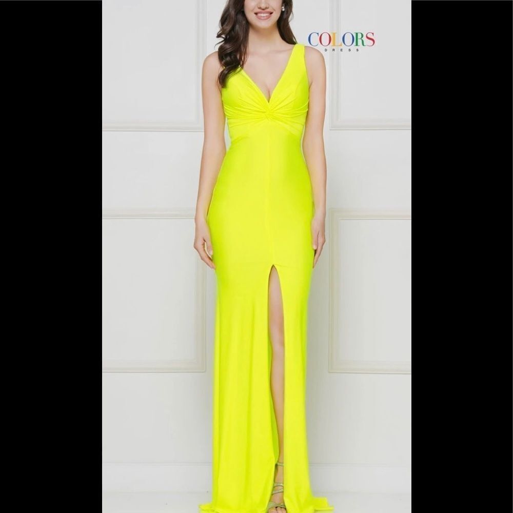 NEW COLORS Style 2138 lemon ruched bodice Lycra cut out back maxi gown dress 4